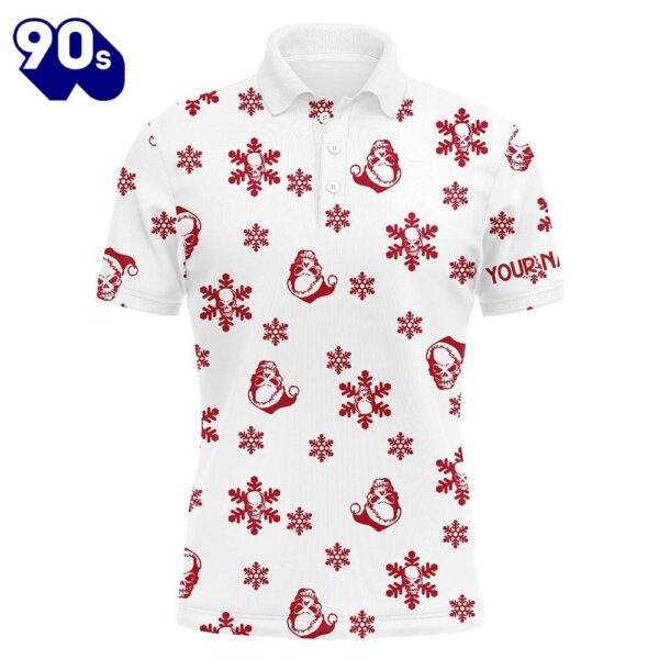 Red White Mens Golf Polo Shirt Custom Skull Snow Christmas Pattern    Gift Christmas