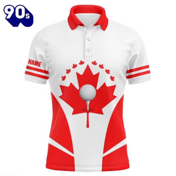 Red White Mens Golf Polo Shirts Canadian Flag Patriotic Golf Balls Shirts   Gift Christmas