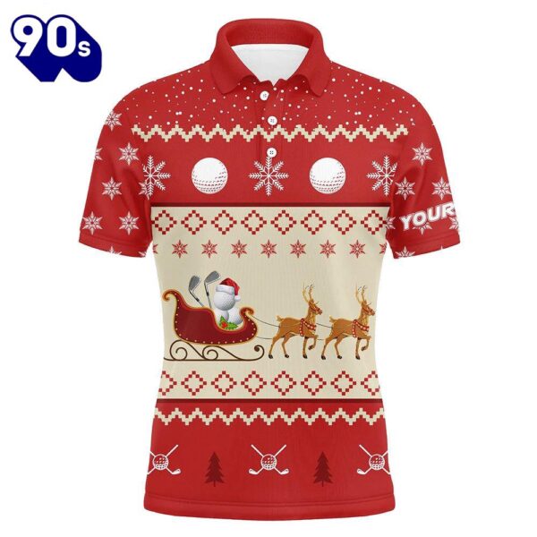 Reindeer Christmas Golf Mens Polo Shirt Customized Red Winter    Gift Christmas