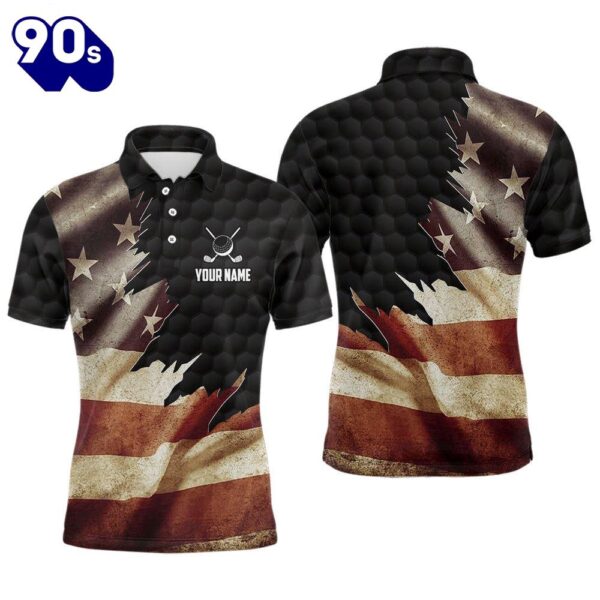 Retro American Flag Mens Golf Polo Shirts Custom Patriotic    Gift Christmas