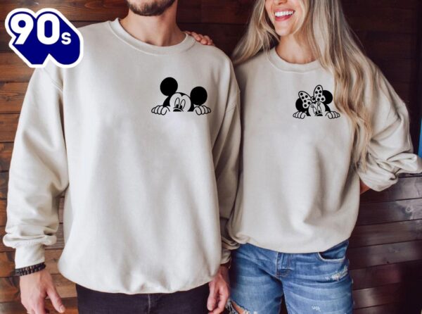 Retro Disney Mickey Minnie Couple Shirts Matching Outfit for Disney Vacation Pocket Size Print