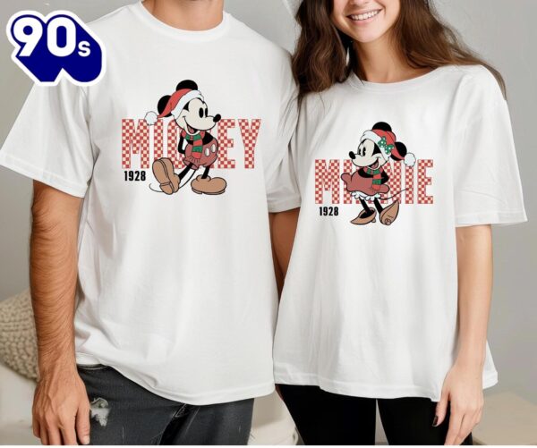 Retro Mickey and Minnie Christmas Shirt Disney Matching Couples Shirt Disneyland Xmas Tee