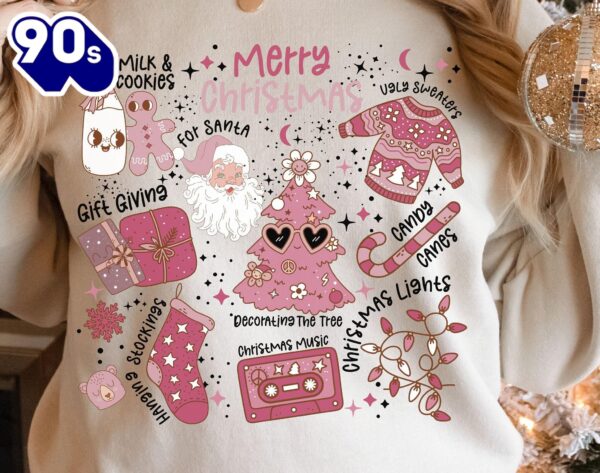 Retro Trendy Christmas Shirt, Pink Christmas For Girls