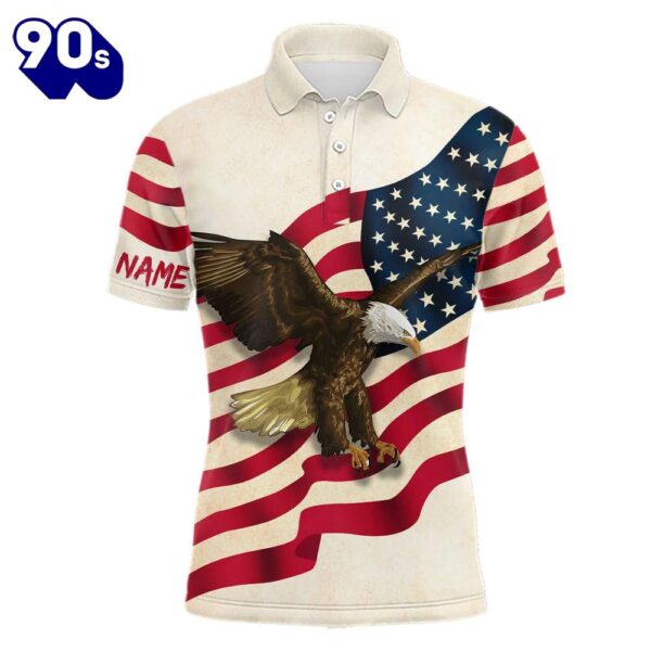 Retro Waving American Flag Mens Golf Polo Shirt Eagle    Gift Christmas