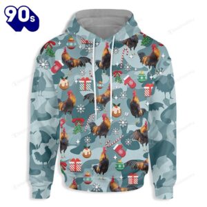 Rooster Christmas Hoodie All Over…