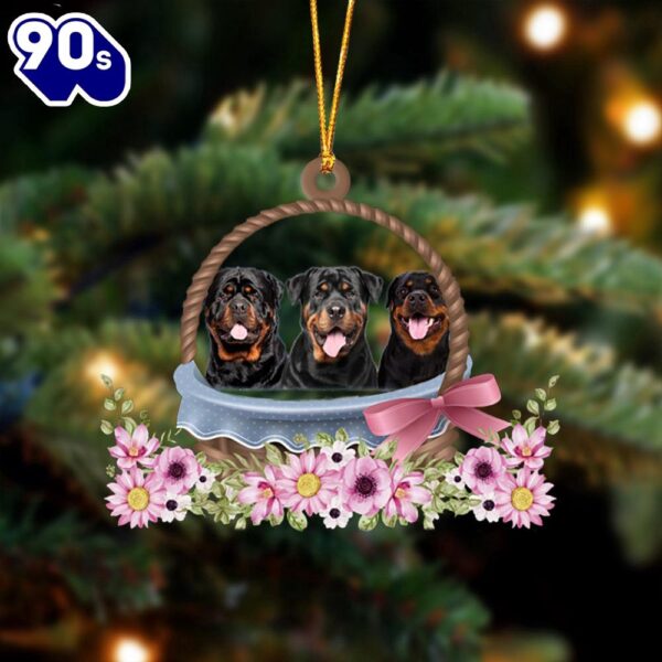 Rottweiler Dogs In The Basket Ornament, Gift For Christmas