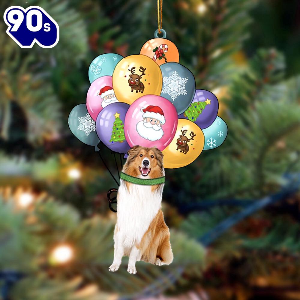 Rough Collie With Balloons Christmas Ornament, Gift For Christmas Rough Collie With Balloons Christmas Ornament, Gift For Christmas