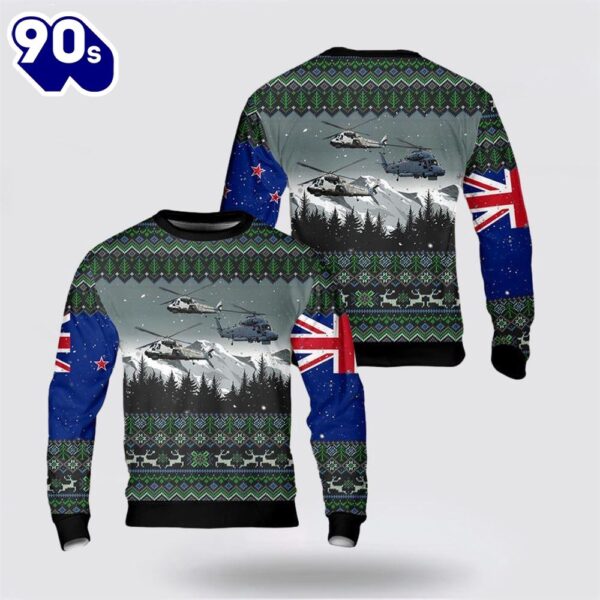 Royal New Zealand Navy SH-2G(I) Seasprite Helicopter Christmas AOP Sweater