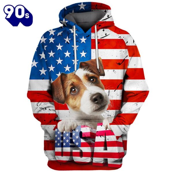 Russell Terrier Dog 3D Face Graphic Premium America Flag Hoodie   Gift Christmas