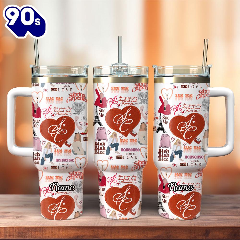 Sabrina Carpenter Music Movie Custom Stanley Quencher 40oz Stainless Steel Tumbler With Handle For Fans Sabrina Carpenter Music Movie Custom Stanley Quencher 40oz Stainless Steel Tumbler With Handle For Fans