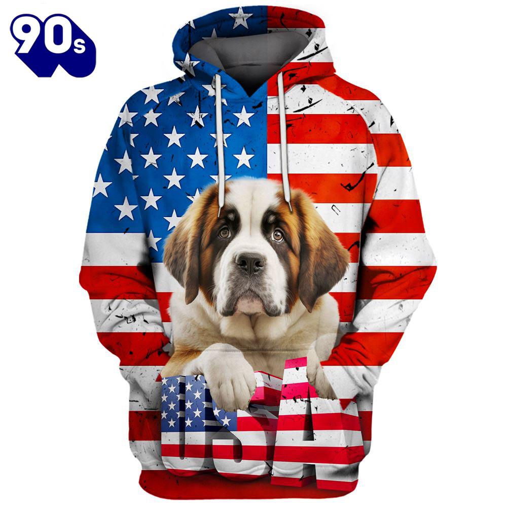 Saint Bernard Dog 3D Face Graphic Premium America Flag Hoodie Gift Christmas Saint Bernard Dog 3D Face Graphic Premium America Flag Hoodie Gift Christmas