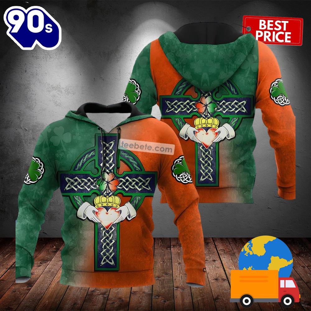 Saint Patrick Love Celtic Cross St Patrick Day Green 3D Hoodie For Men 2025 Saint Patrick Love Celtic Cross St Patrick Day Green 3D Hoodie For Men 2025
