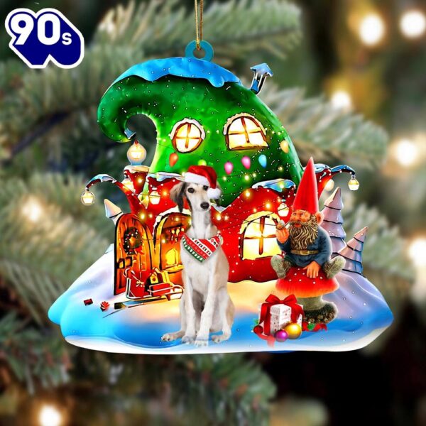 Saluki With Rudolph’s House Christmas Ornament, Gift For Christmas