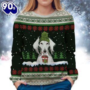 Saluki With Snow And Christmas Ugly Sweater