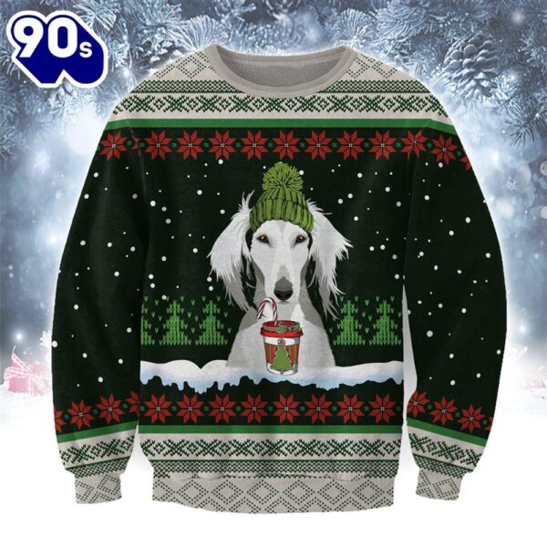 Saluki With Snow And Christmas Ugly Sweater
