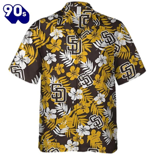 San Diego Tropical Brown Gold Hawaiian Button Up Shirtss Baseball Team