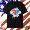 San Francisco 49ers and Los Angeles Dodgers mashup heart with Superman chest rip T Shirt, Viral 2D Graphic Tee