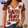 San Francisco 49ers NFL Football Flowers Team Pride V Neck T Shirt, NFL Fan V Neck Shirt