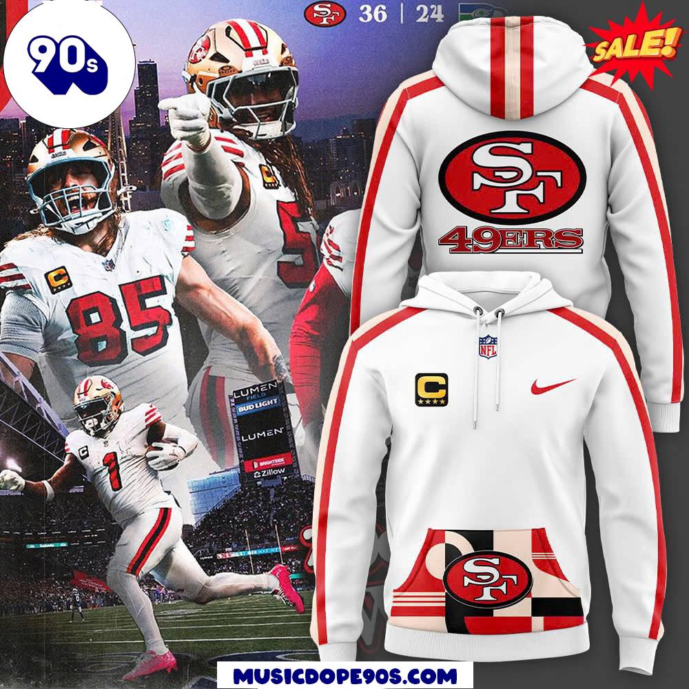 San Francisco 49ers White Hoodie with Red Stripes on the Sleeves San Francisco 49ers White Hoodie with Red Stripes on the Sleeves