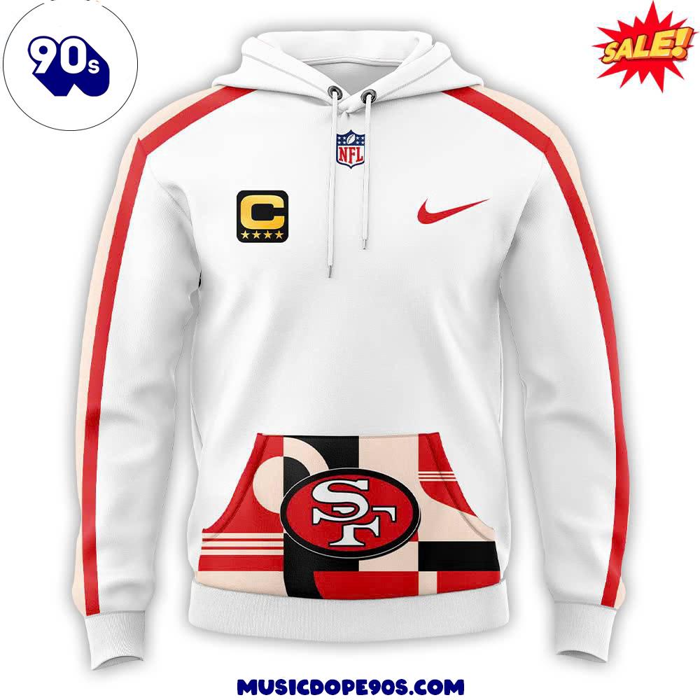 San Francisco 49ers White Hoodie with Red Stripes on the Sleeves San Francisco 49ers White Hoodie with Red Stripes on the Sleeves