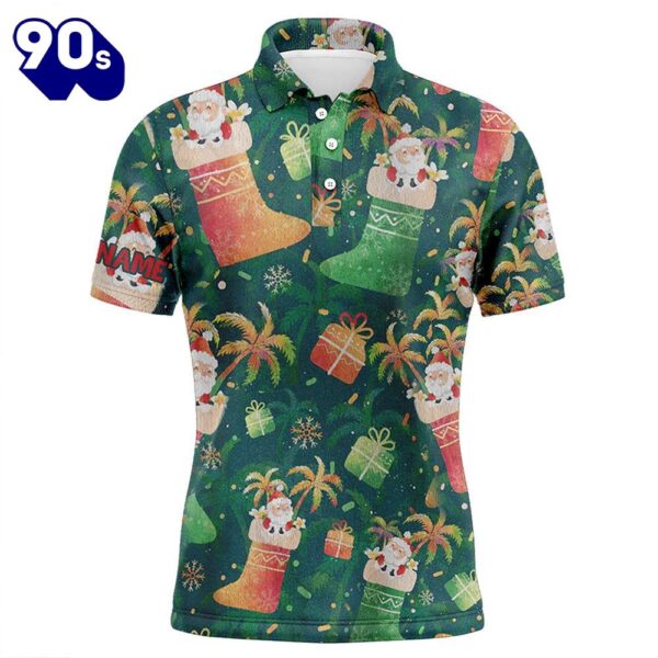 Santa Christmas Socks Green Golf Men Polo Shirt Funny    Gift Christmas