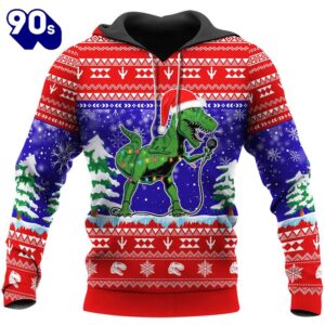 Santa Dinosaur Singing Christmas Hoodie…
