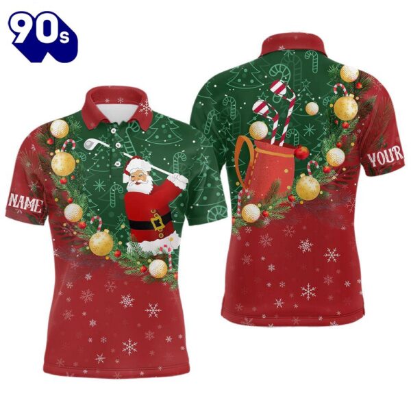 Santa Playing Golf Red Green Christmas Mens Golf Polo Shirt Custom    Gift Christmas