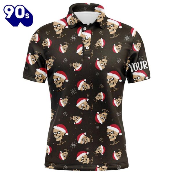 Santa Skull Golf Mens Polo Shirts Custom Name Christmas    Gift Christmas