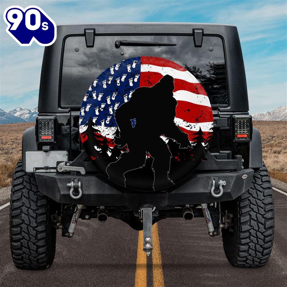 Sasquatch Bigfoot US Flag Spare Tire Cover Sasquatch Bigfoot US Flag Spare Tire Cover