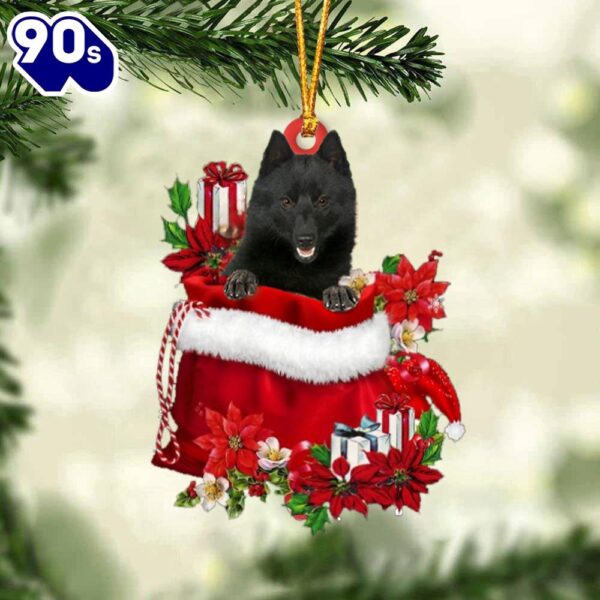 Schipperke In Gift Bag Christmas Ornament, Gift For Christmas