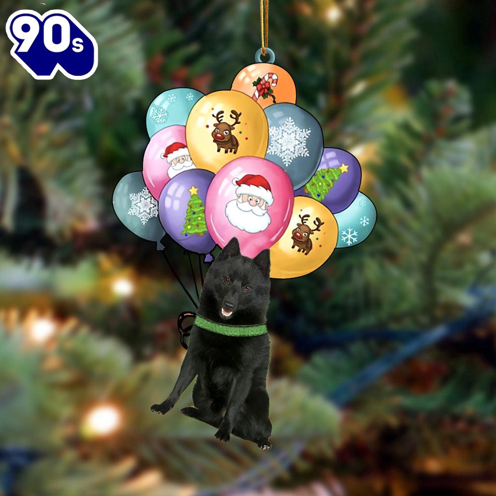 Schipperke With Balloons Christmas Ornament, Gift For Christmas Schipperke With Balloons Christmas Ornament, Gift For Christmas
