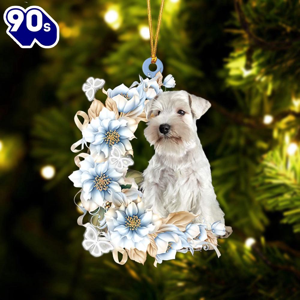 Schnauzer Flowers Moon Ornament, Gift For Christmas Schnauzer Flowers Moon Ornament, Gift For Christmas