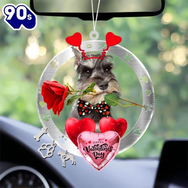 Schnauzer With Rose & Heart Balloon Ornament, Gift For Christmas