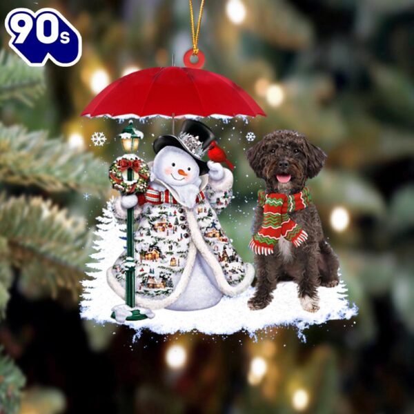 Schnoodle With Snowman Christmas Ornament, Gift For Christmas