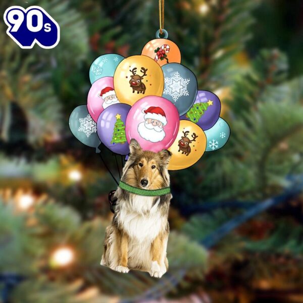 Scotch Collie With Balloons Christmas Ornament, Gift For Christmas