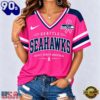 Seattle Seahawks 2026 NFL Pink Breast Cancer Awareness V neck T Shirt, NFL Fan V Neck Shirt