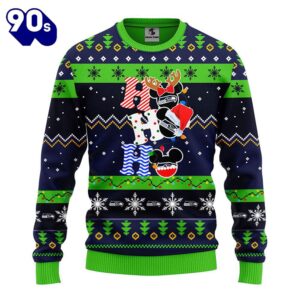 Seattle Seahawks HoHoHo Mickey Christmas Ugly Sweater