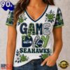 Seattle Seahawks NFL Football Flowers Team Pride V Neck T Shirt, NFL Fan V Neck Shirt