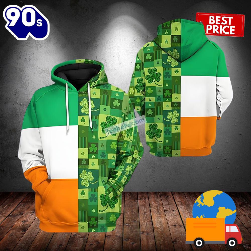 Shamrock St Patrick Day Irish Flag Green 3D Full Print Hoodie 2025 Shamrock St Patrick Day Irish Flag Green 3D Full Print Hoodie 2025