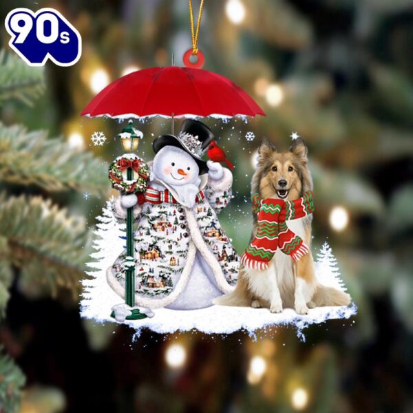 Shetland Sheepdog With Snowman Christmas Ornament, Gift For Christmas