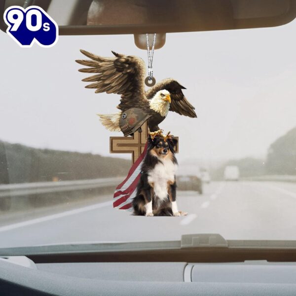 Shetland-Sheepdog And Eagle American Flag Ornament, Gift For Christmas