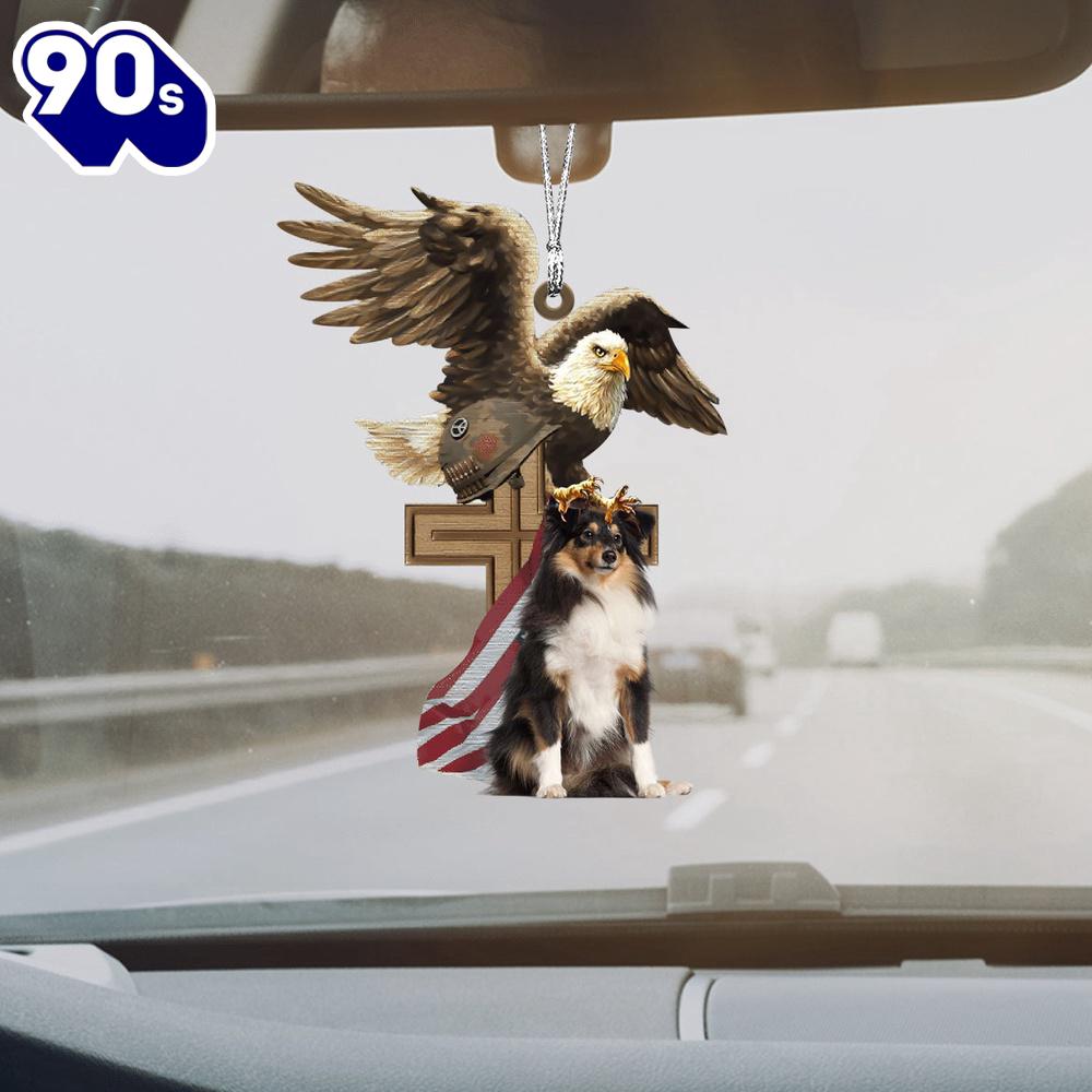 Shetland-Sheepdog And Eagle American Flag Ornament, Gift For Christmas Shetland-Sheepdog And Eagle American Flag Ornament, Gift For Christmas