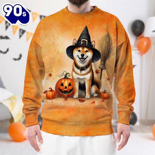 Shiba Inu Dog In Spooky Autumn Halloween 3D Shirt  For Man And Women