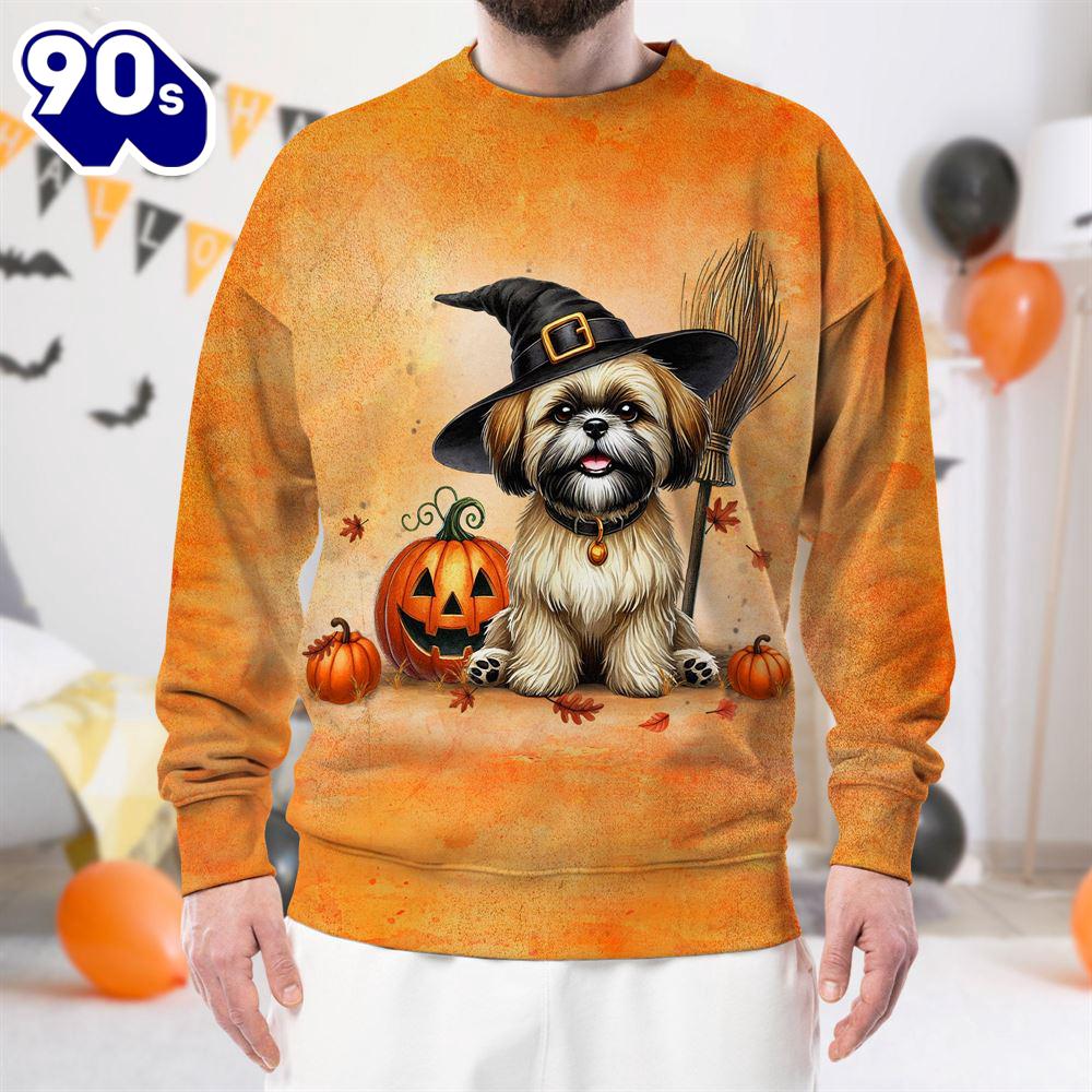Shih Tzu Dog In Spooky Autumn Halloween 3D Shirt For Man And Women Shih Tzu Dog In Spooky Autumn Halloween 3D Shirt For Man And Women
