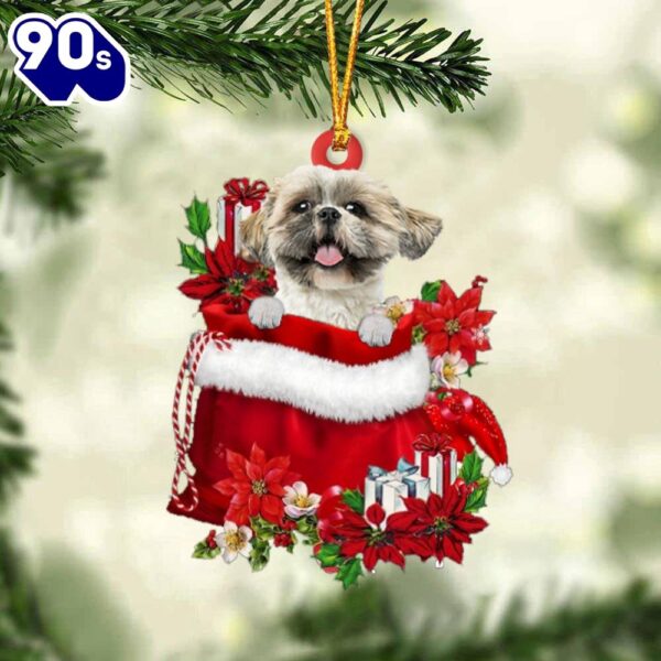 Shih Tzu In Gift Bag Christmas Ornament, Gift For Christmas
