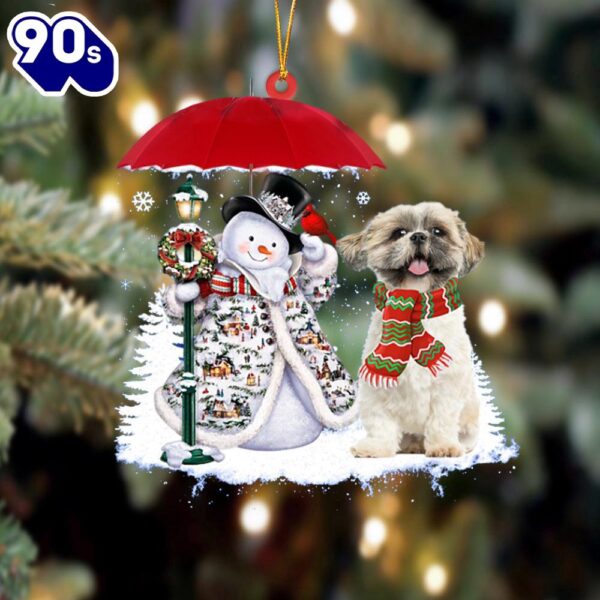 Shih Tzu With Snowman Christmas Ornament, Gift For Christmas