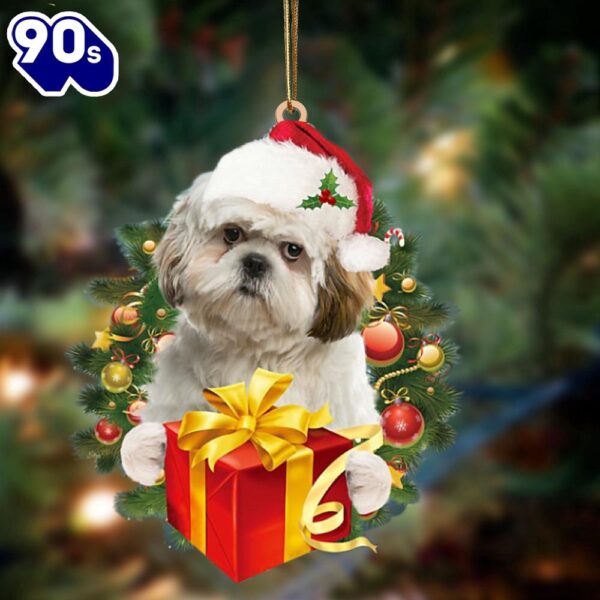 Shih Tzu-Dogs Give Gifts Hanging Ornament, Gift For Christmas