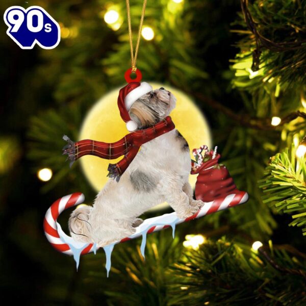 Shih-Tzu On The Candy Cane Christmas Ornament, Gift For Christmas