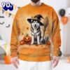 Siberian Husky Dog In Spooky Autumn Halloween 3D Shirt  For Man And Women