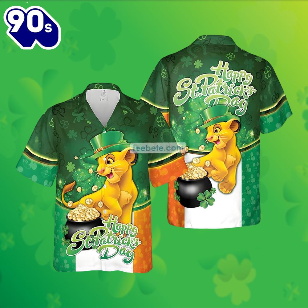 Simba Shamrock St Patrick Green Mens Tall Hawaiian Shirts 2025 Simba Shamrock St Patrick Green Mens Tall Hawaiian Shirts 2025